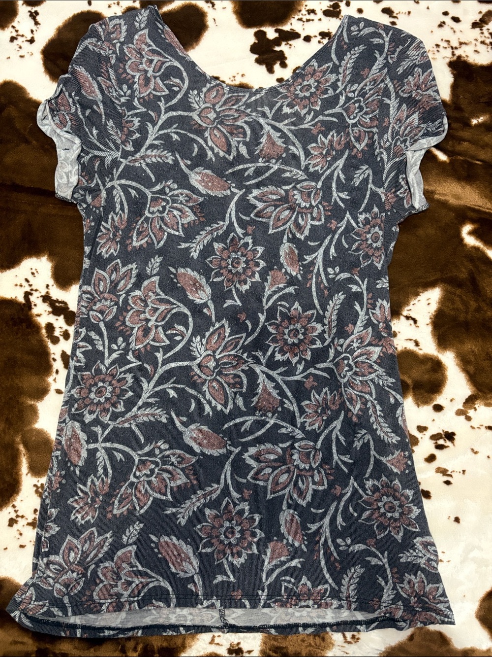 Billabong Navy Tee with Rust and Cream Floral Design